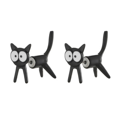 Black Color Cat Design Stud Earrings