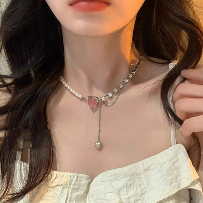 Peach Heart Water Drop Pendant Necklace