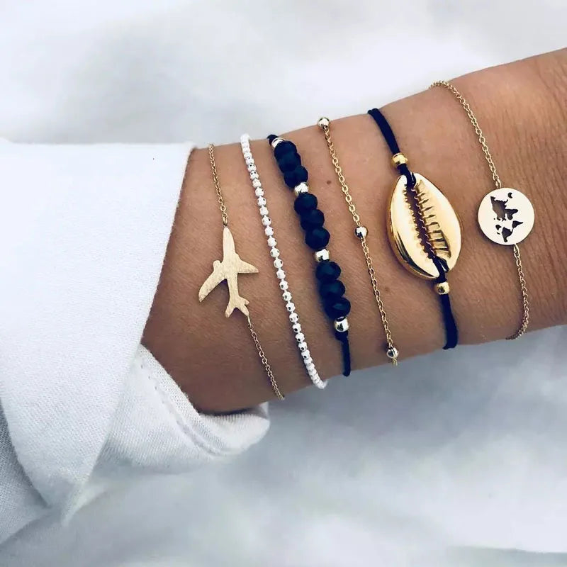 Bohemian Handmade Weave Heart Long Tassel Bracelet Sets