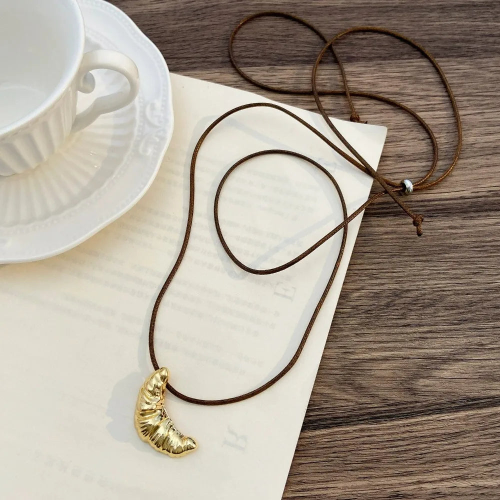 Simple Leather Rope Cow Horn Long Necklace