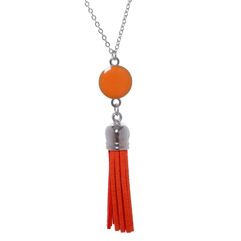 Boho Monogram Acrylic Blank Disc Long Chain Tassel Sweater Necklace