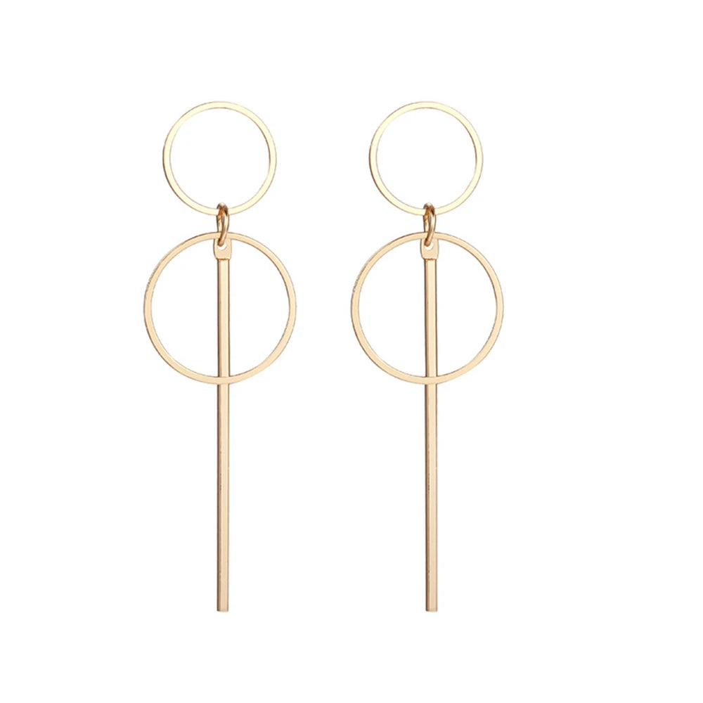 Korean Punk Simple Long Section Tassel Pendant Size Circle Earrings