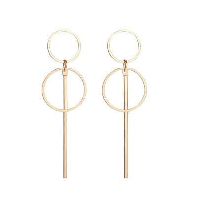 Korean Punk Simple Long Section Tassel Pendant Size Circle Earrings