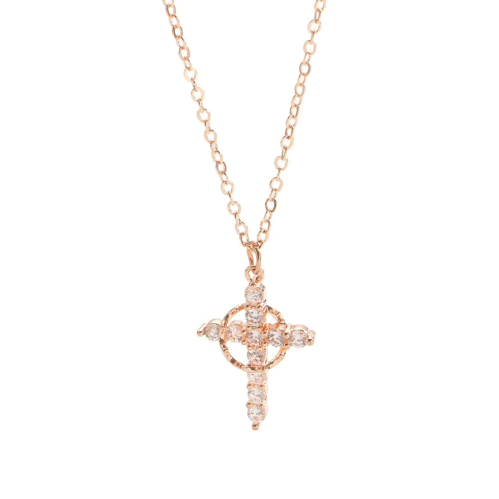 Rotatable Crown Cross Copper Pendant Necklace