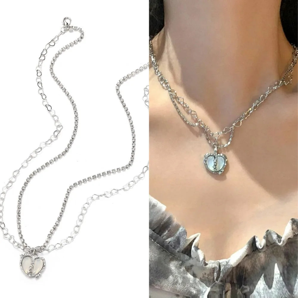 Peach Heart Water Drop Pendant Necklace