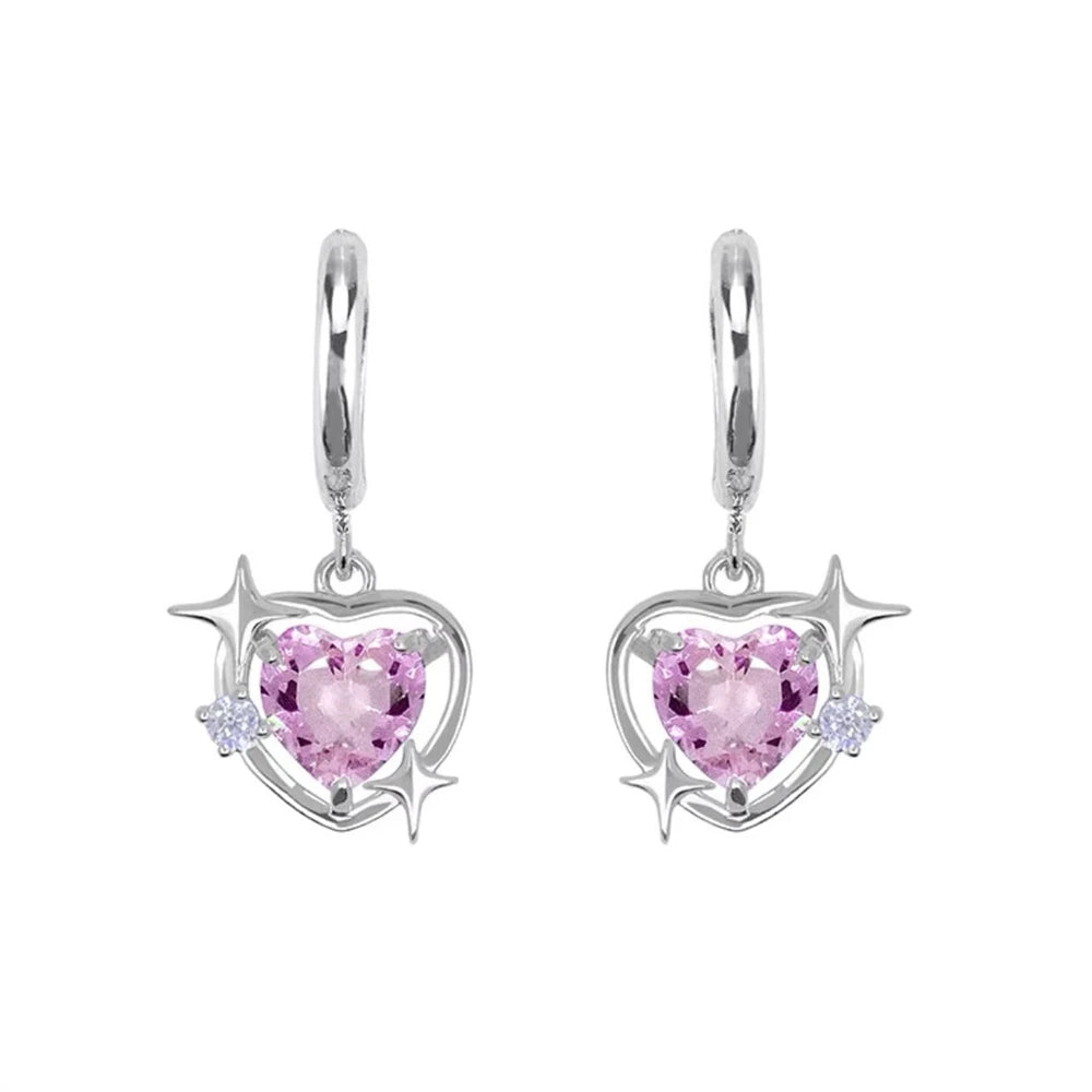 Goth Harajuku Pink Peach Heart Pendant Necklaces & Earrings Set