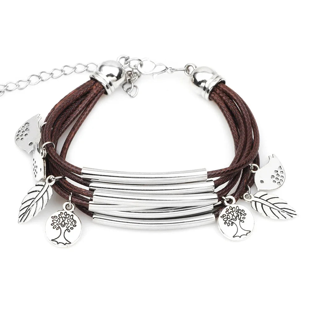 Multilayer Handmade Charm Leaves Bracelets