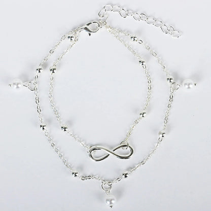 Retro Pearl Heart Infinity Double-Deck Anklet Set