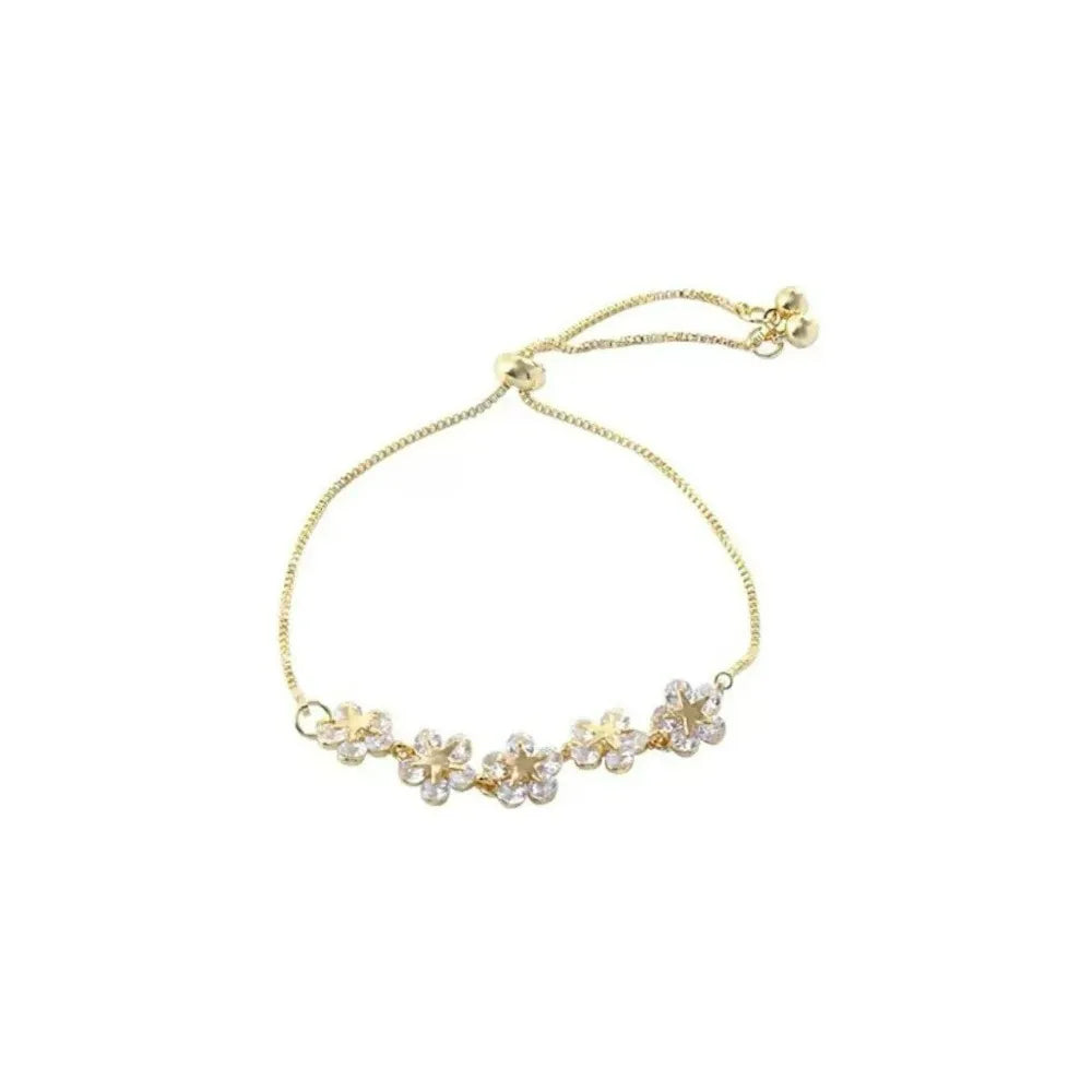 Korean Elegant Rhinestone Flower Charm Bracelet