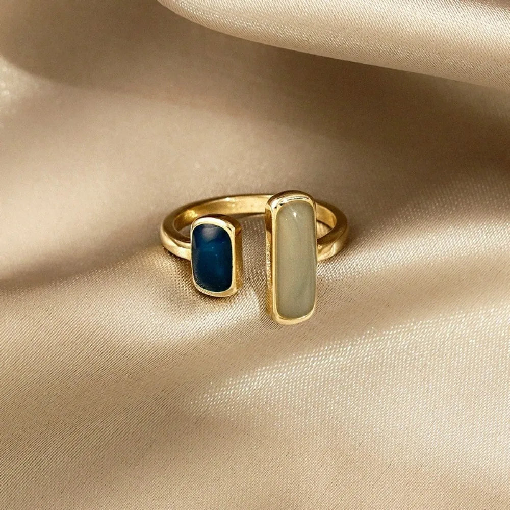 Retro Geometric Adjustable Colorful Drip Glaze Ring