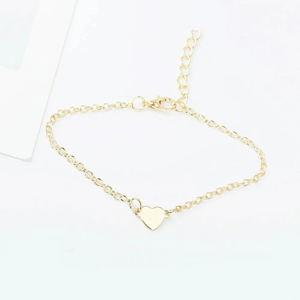 Heart Charm Gold Color Metal Bracelets