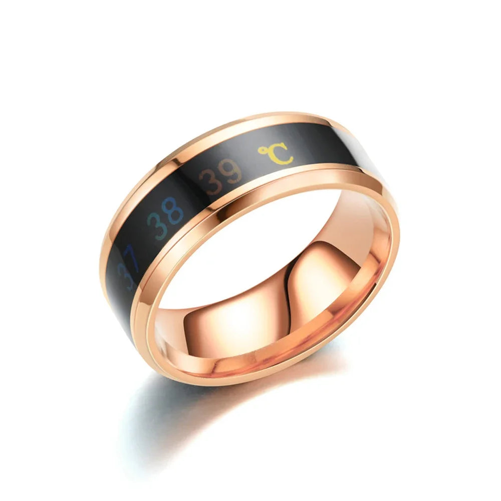 Smart Stainless Steel Waterproof Body Temperature Measuring Ring for Couples with Color-Changing Mood Feature