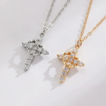 Rotatable Crown Cross Copper Pendant Necklace