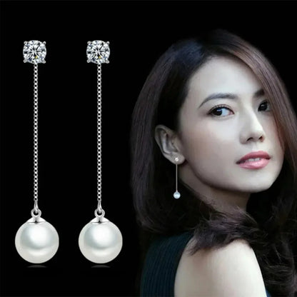 Elegant Silver Color Simulated Pearl Drop Earrings