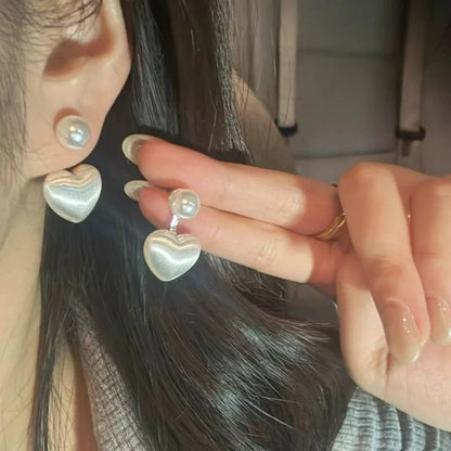 Imitation Pearl Heart Round Stud Earrings