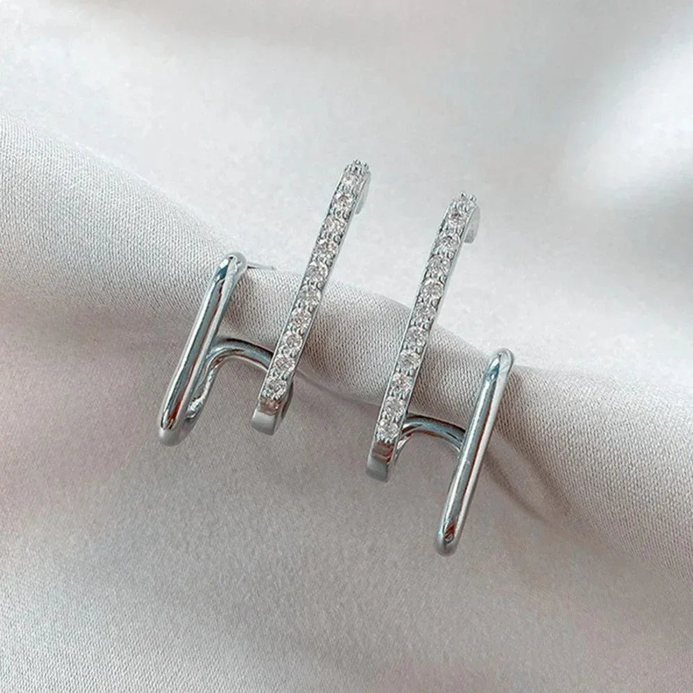 Irregular U-shaped Korean Luxury Crystal Gold Color Earrings