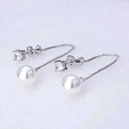 Elegant Silver Color Simulated Pearl Drop Earrings