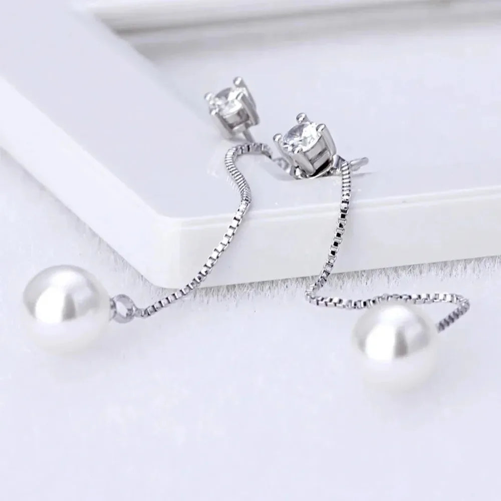 Elegant Silver Color Simulated Pearl Drop Earrings