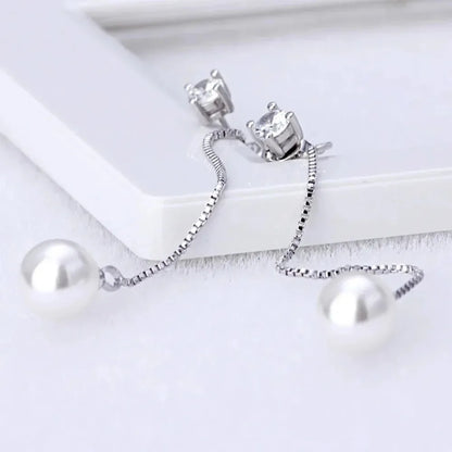 Elegant Silver Color Simulated Pearl Drop Earrings