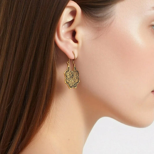 Antique Ethnic Hoop Dangle Mandala Earrings