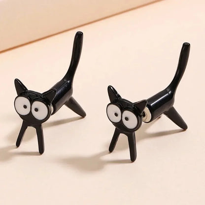 Black Color Cat Design Stud Earrings