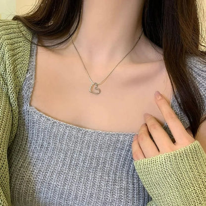 Simple Hollow Love Heart Pendant Necklace