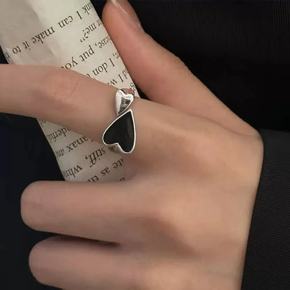 Two-color Black Heart Minimalist Aesthetic Drop Of Oil Open Ring