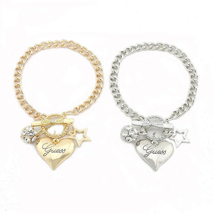 Gold and Silver Love Heart Charms Bracelets