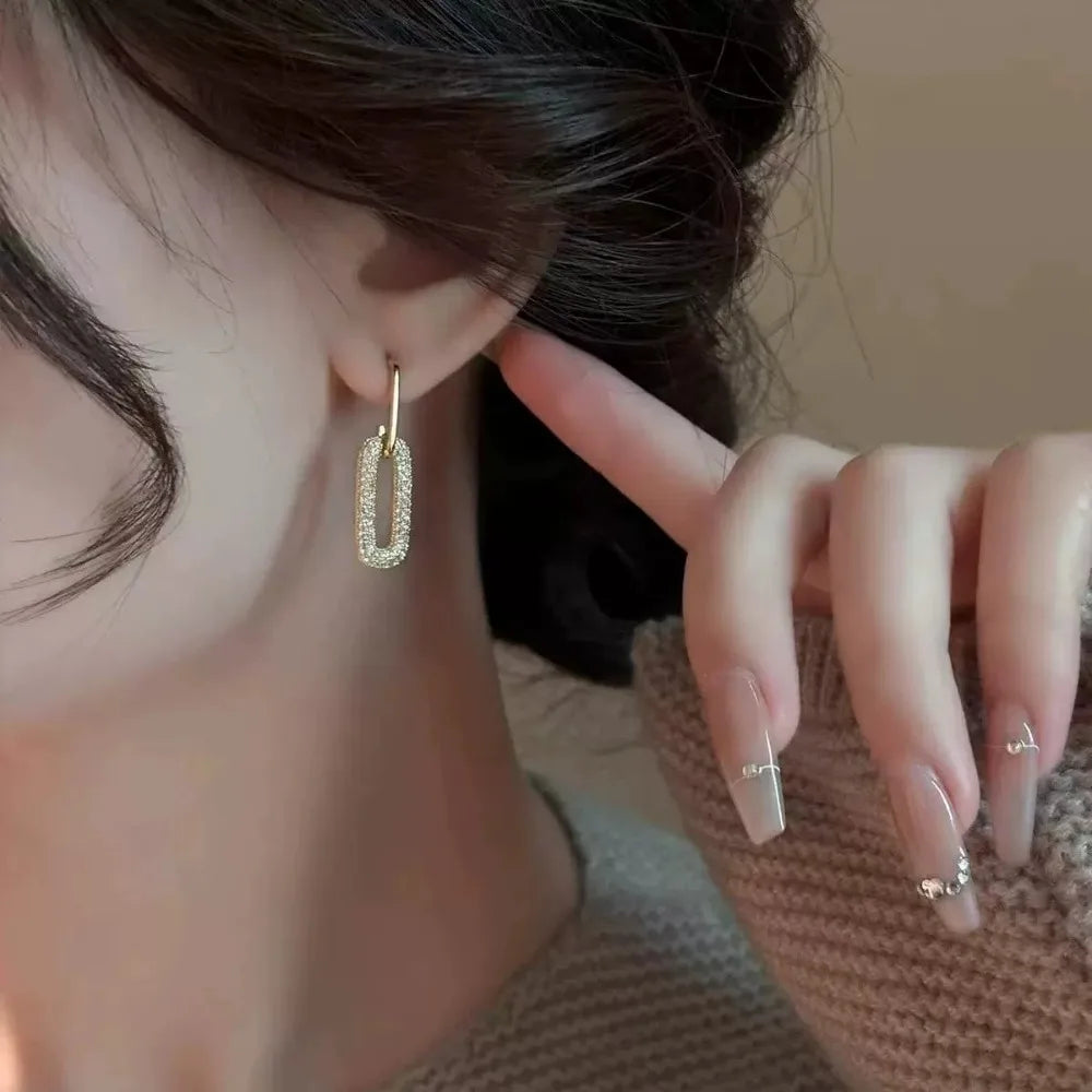 Retro Double Loop Design Drop Earrings