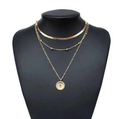 Multi-layer Snake Bone Chain with Round Bead Chain Necklace