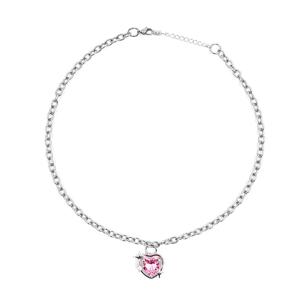 Goth Harajuku Pink Peach Heart Pendant Necklaces & Earrings Set