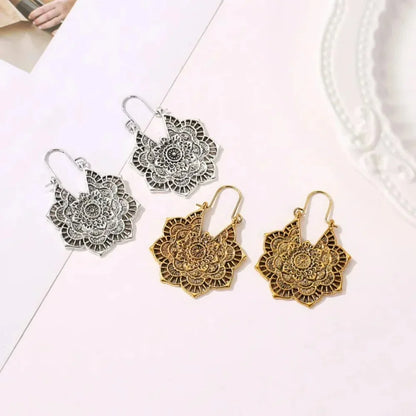 Antique Ethnic Hoop Dangle Mandala Earrings