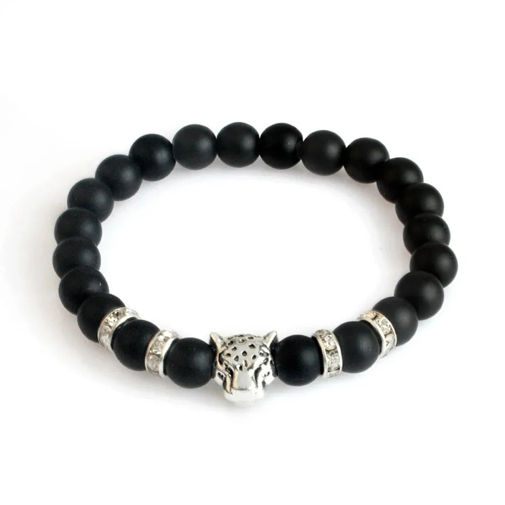 Matte Black Onyx Tiger Leopard Beaded Bracelet