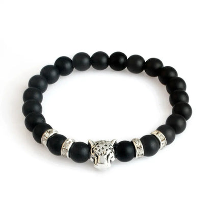 Matte Black Onyx Tiger Leopard Beaded Bracelet