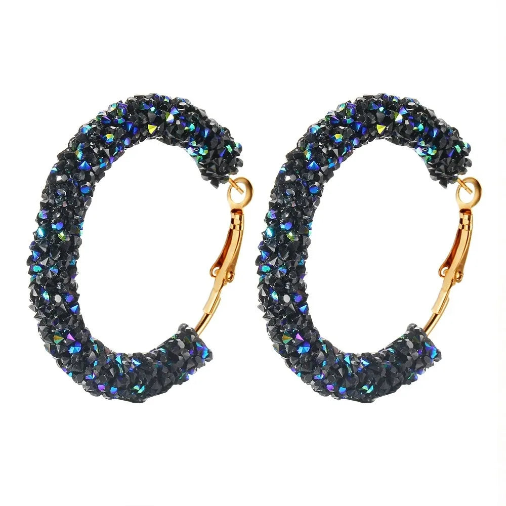 Big Shiny Crystal Bohemian Bead Hoop Earrings