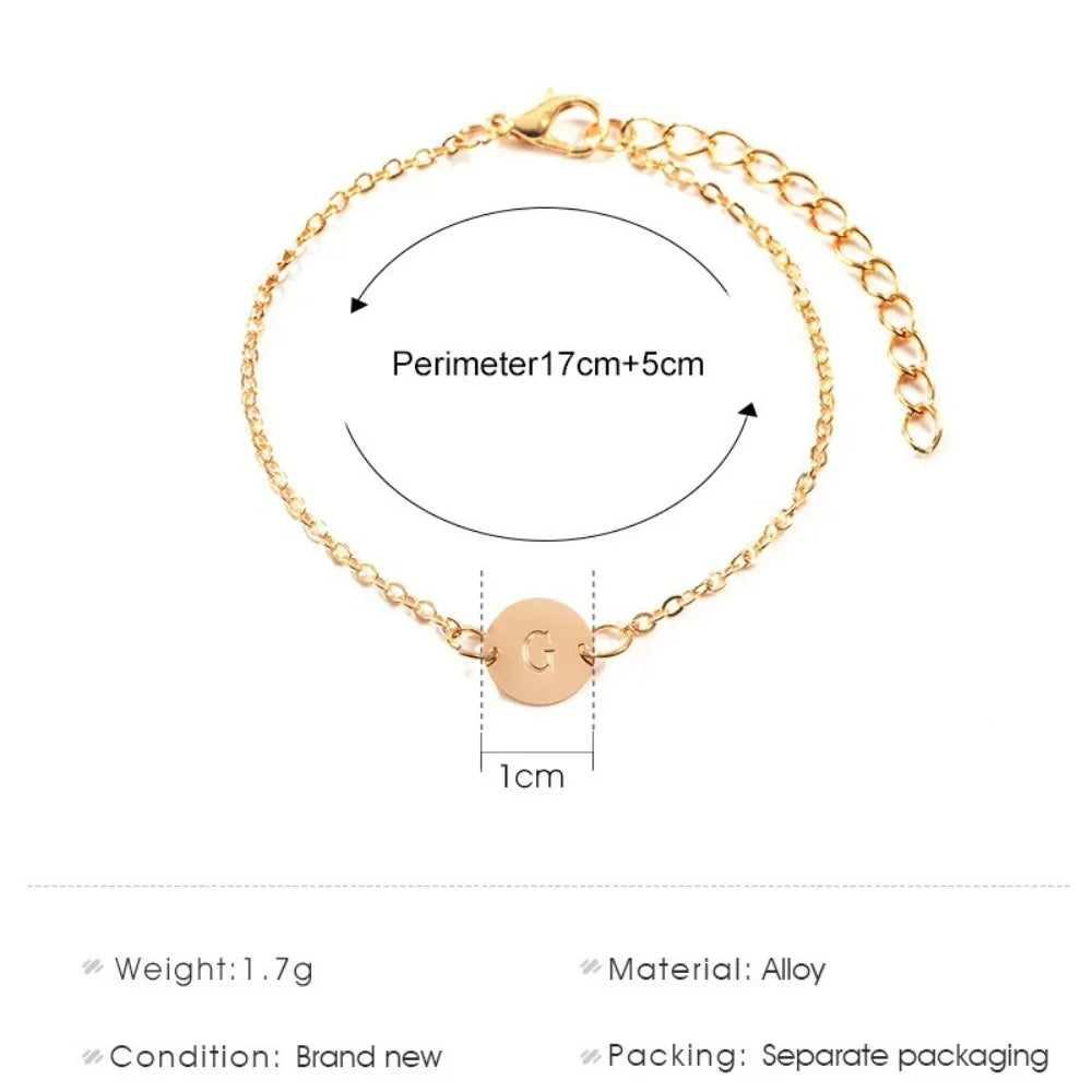 Simple Gold Color Letter Name Initial Bracelets
