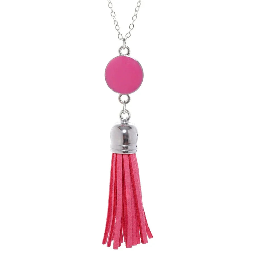 Boho Monogram Acrylic Blank Disc Long Chain Tassel Sweater Necklace