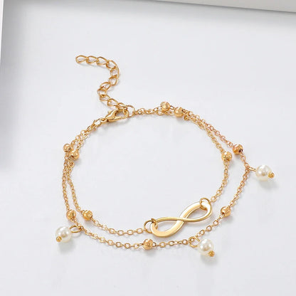 Bohemia Retro Pearl Heart Infinity Double-Deck Anklet Set