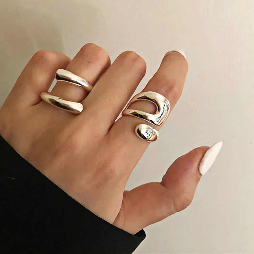 Minimalist Creative Hollow Irregular Geometric Silver Color Rings