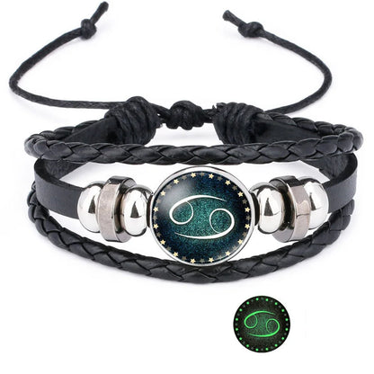 12 Constellation Luminous Leather Charms Bracelet