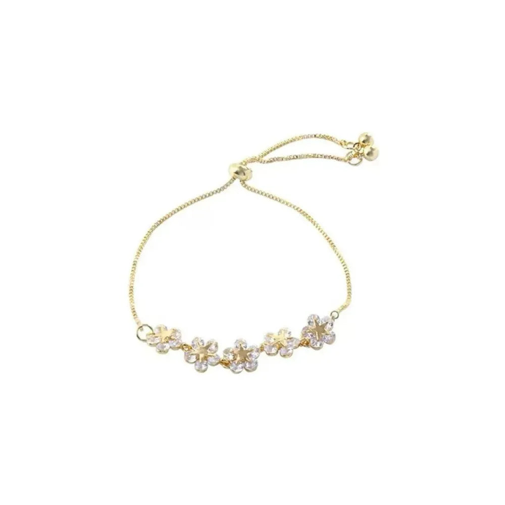 Korean Elegant Rhinestone Flower Charm Bracelet