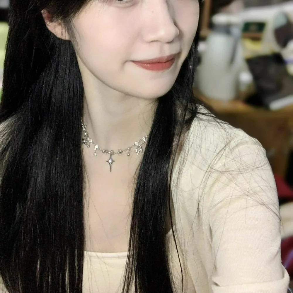 Harajuku Four Pointed Star Tassel Choker Necklace
