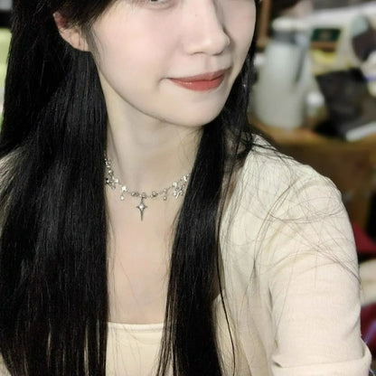Harajuku Four Pointed Star Tassel Choker Necklace