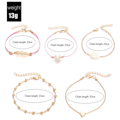Bohemian Handmade Weave Heart Long Tassel Bracelet Sets