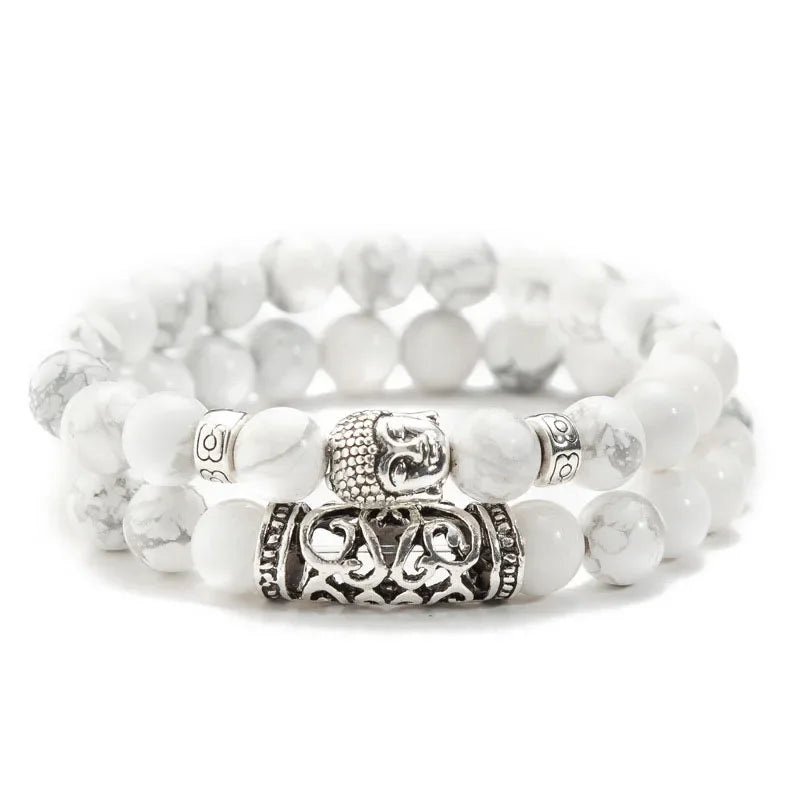 2pcs/Set Black Lava Stone Prayer Beads Buddha Men Bead Bracelet
