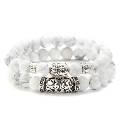 2pcs/Set Black Lava Stone Prayer Beads Buddha Men Bead Bracelet