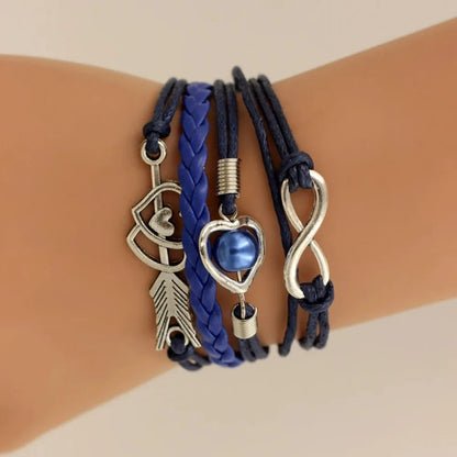 Infinity Love Heart Pearl Friendship Antique Leather Charm Bracelet