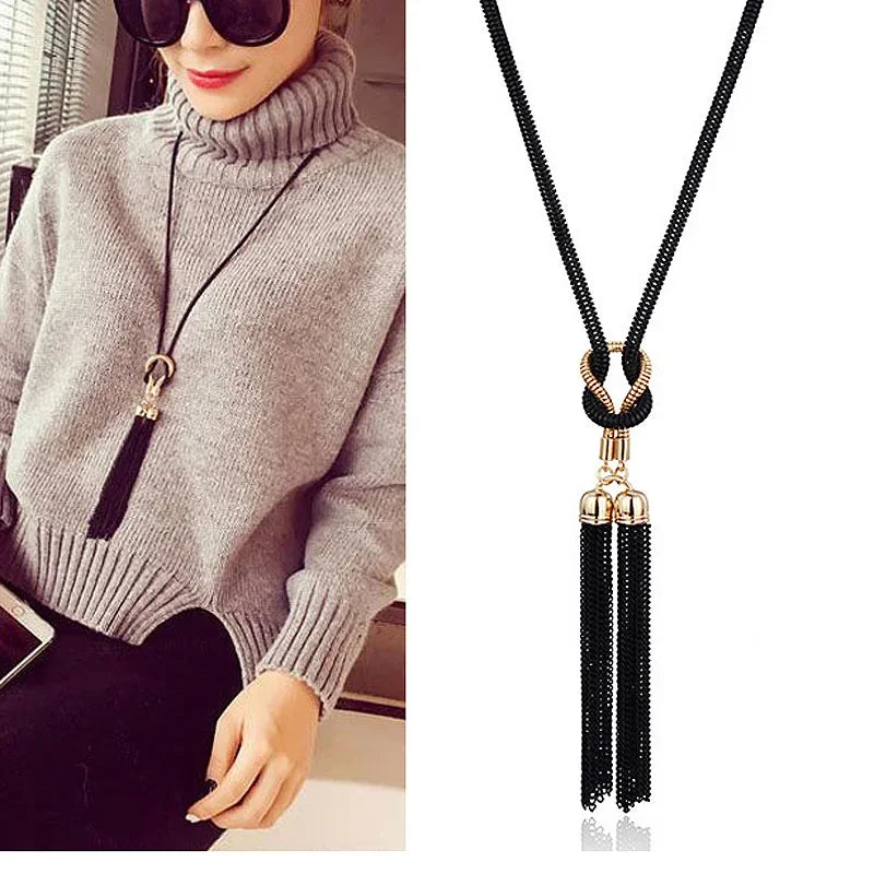 Tassel Long Winter Sweater Chain Pendant Necklace