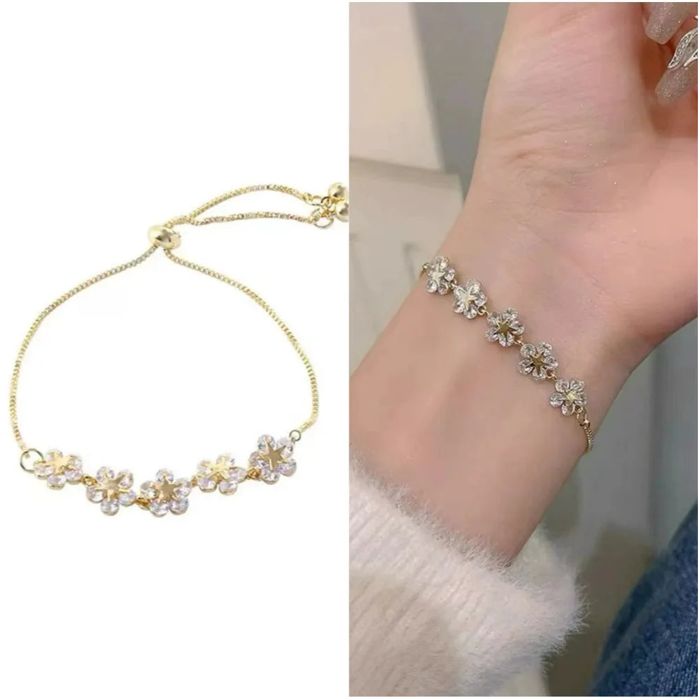 Korean Elegant Rhinestone Flower Charm Bracelet