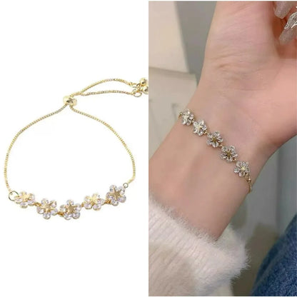 Korean Elegant Rhinestone Flower Charm Bracelet